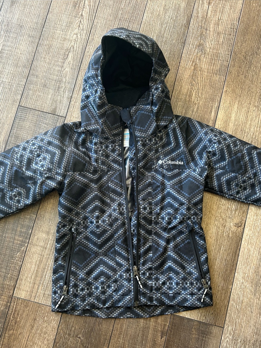 Columbia Black & Gray Geometric Kids Hooded Omni Heat Jacket